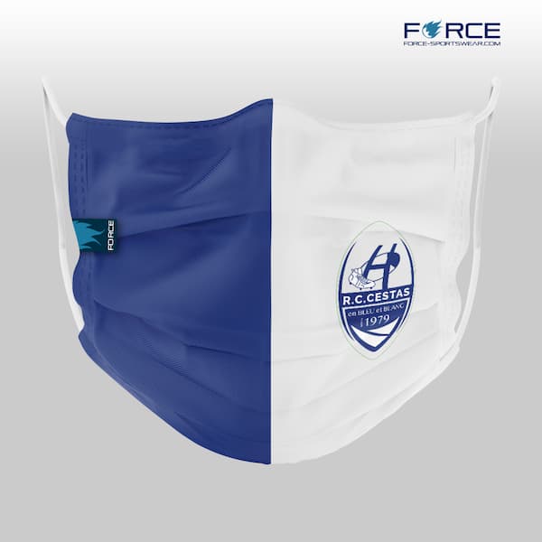 design of blue and white rugby facemask