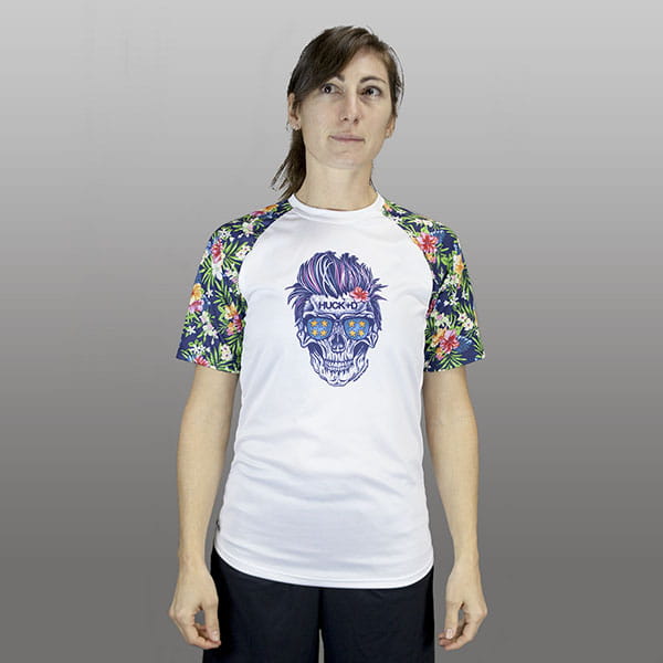 woman wearing a white and flowers sublimated raglan jersey
