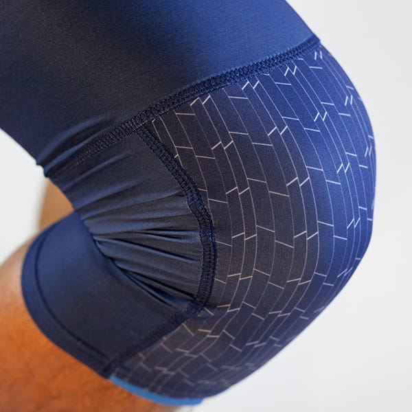 knee with blue reinforced patched legging