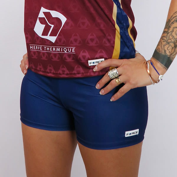 front view of woman lower body wearing volleyball tight shorts