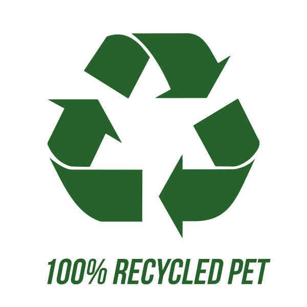 white and green logo 100% recycled pet
